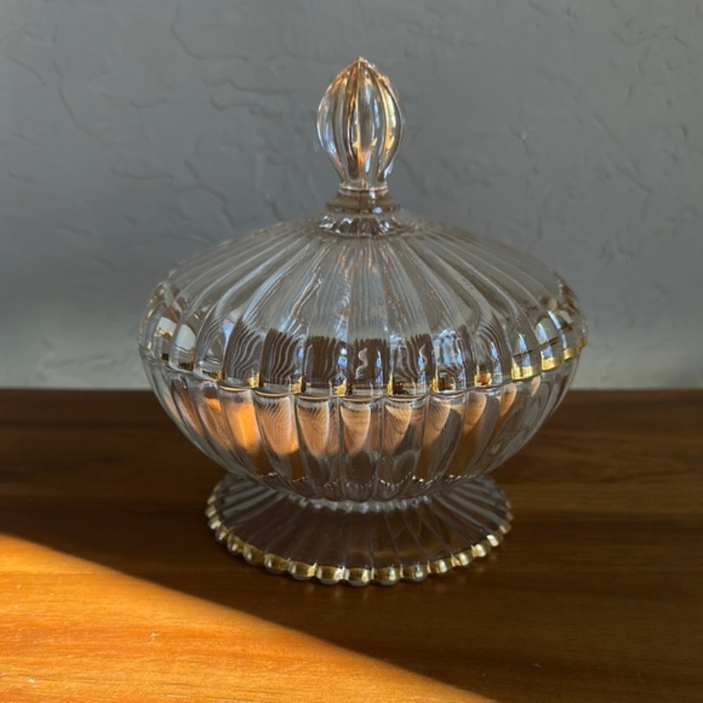 Elegant‎ Glass Candy Dish with Gold Accents